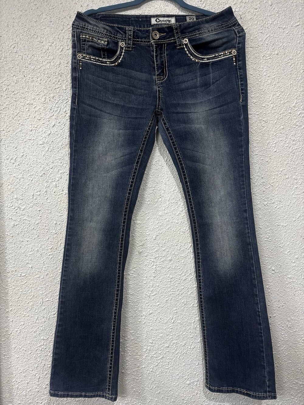 Charme Women’s Size 29 Flare Jeans Blue Denim Embroidered Back Pockets